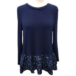 Kate Spade Broome Street Navy Blue Top Double Ruffle Bottom Longsleeve Sz S